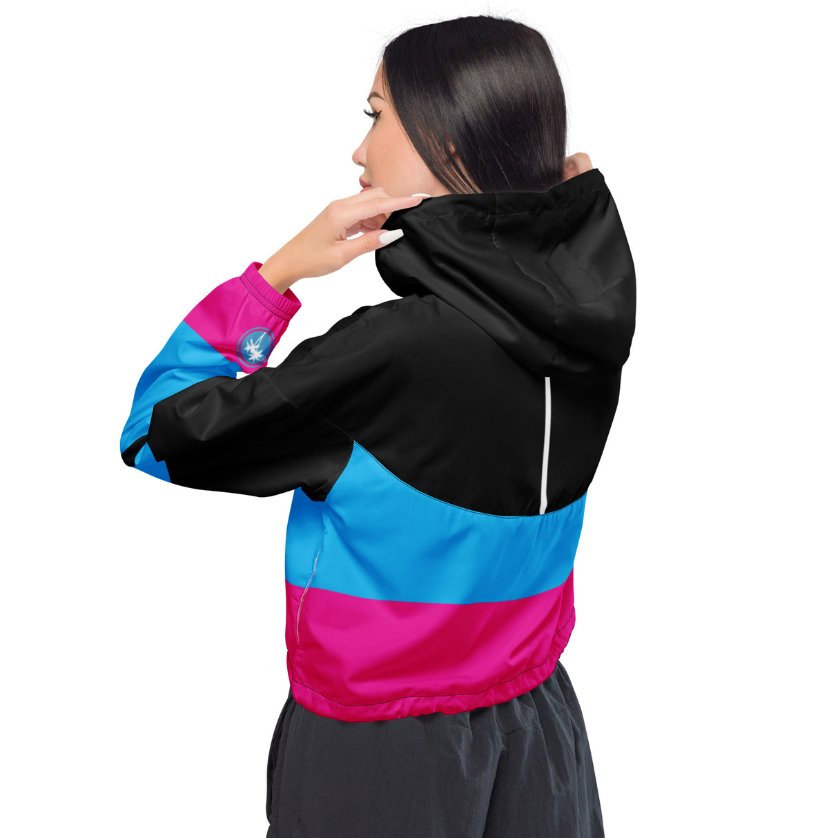 Rad Palm Black Blue Pink Women’s Cropped Windbreaker