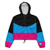 Load image into Gallery viewer, Rad Palm Black Blue Pink Women’s Cropped Windbreaker