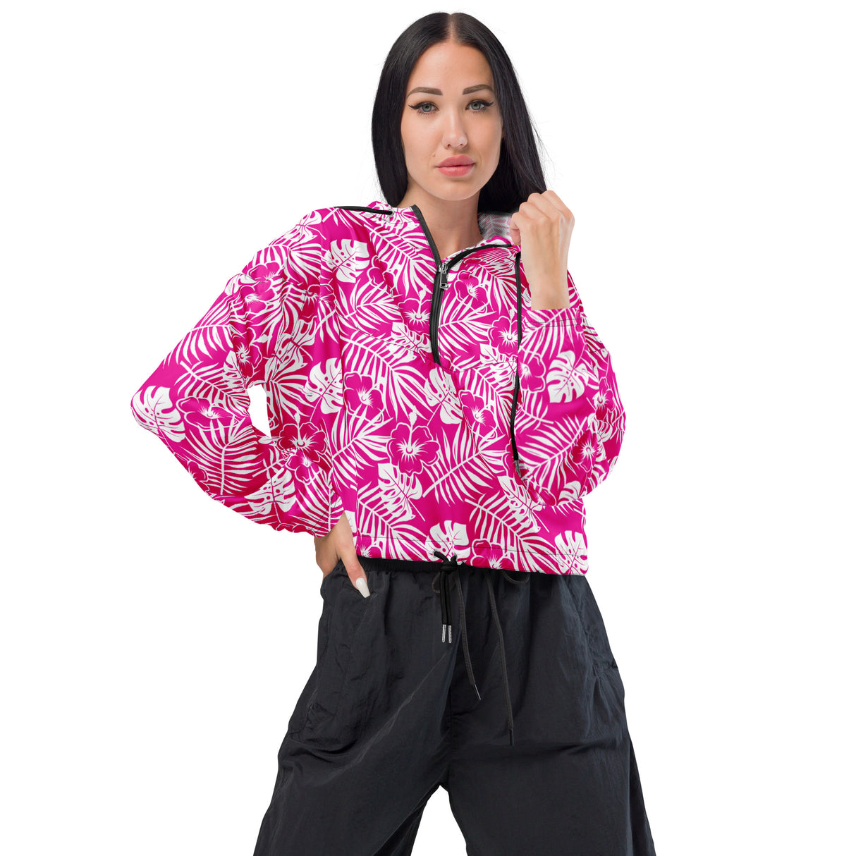 Rad Palm Pink Aloha Women’s Cropped Windbreaker