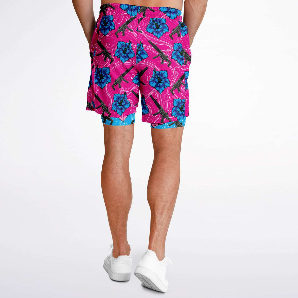 Pantalones cortos 2 en 1 de alta capacidad Hibiscus para hombre de Rad Palm 