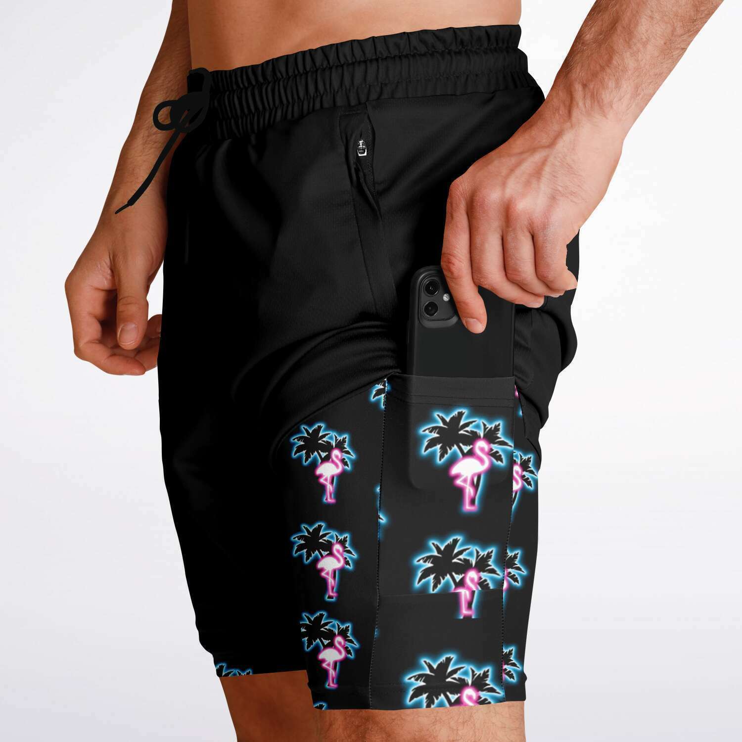 Rad Palm Neon Flamingo Men's 2-in-1 Shorts