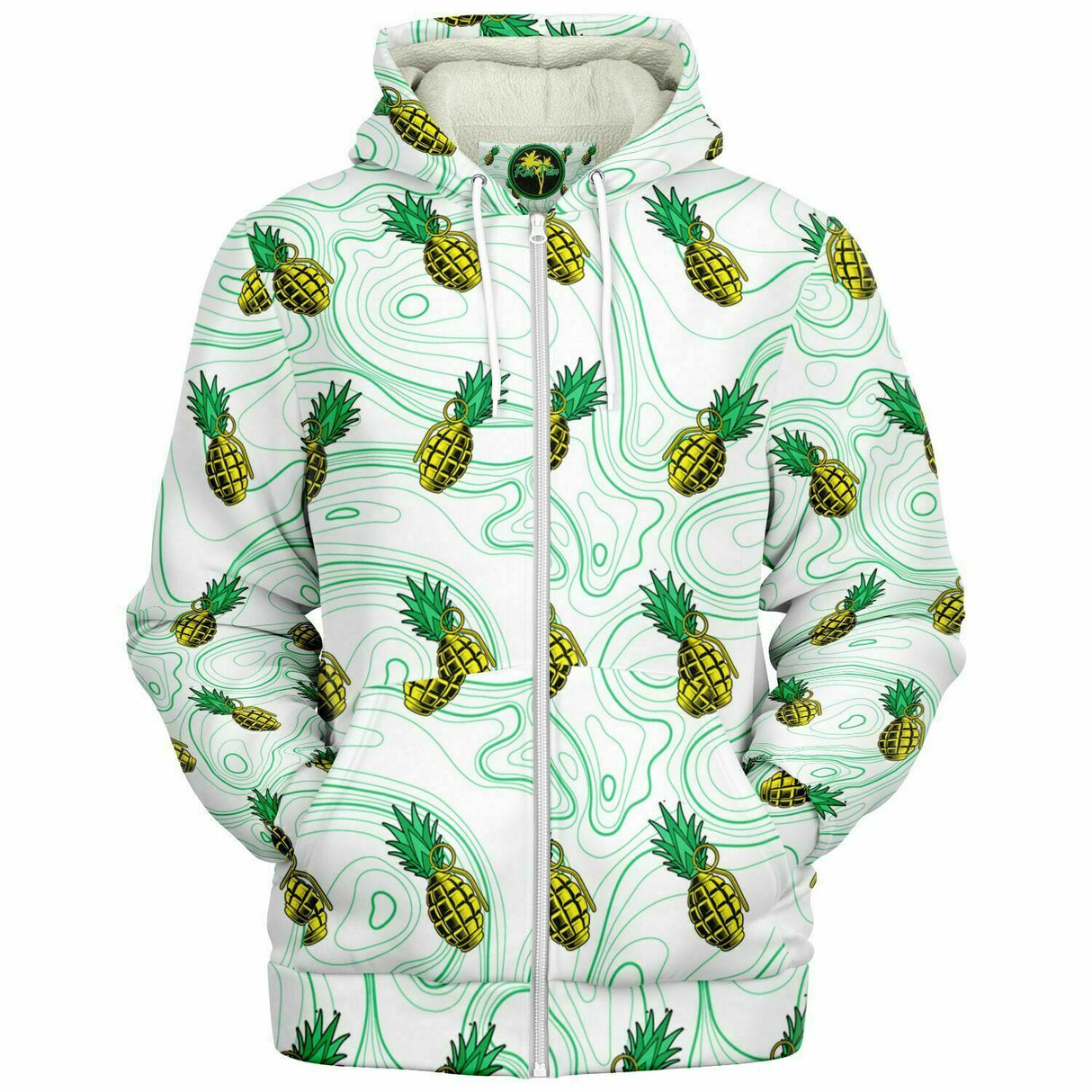 Sudadera con capucha blanca con forro polar y diseño de piña de Rad Palm 