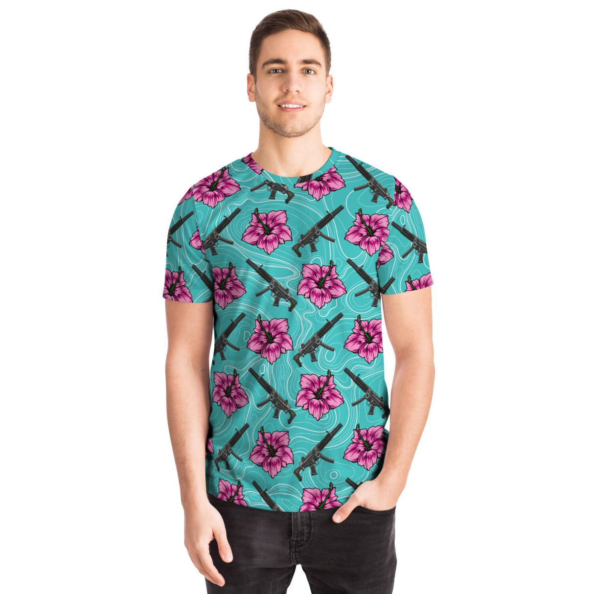 Camiseta unisex Rad Palm de alta capacidad en color verde azulado hibisco 