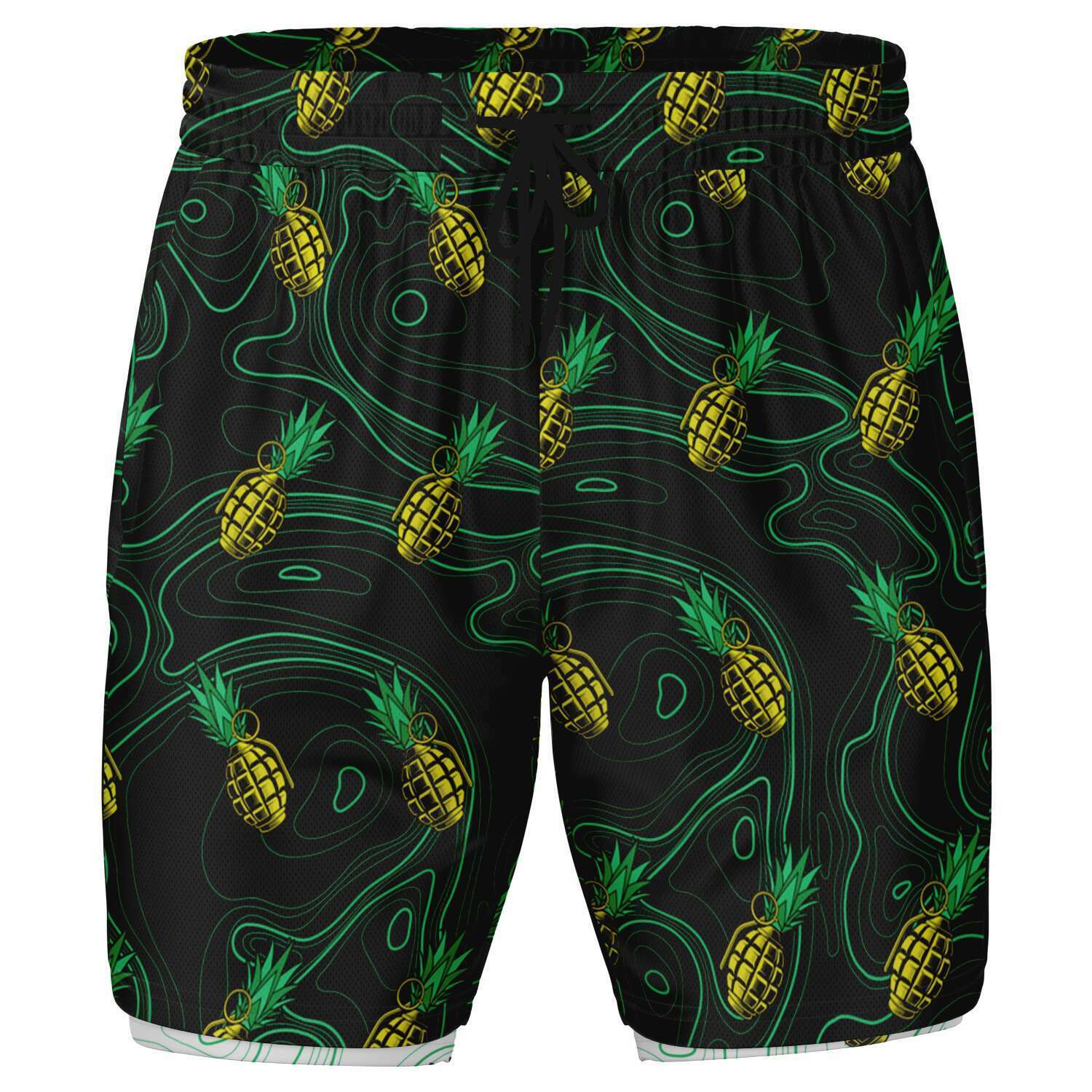 Pantalones cortos 2 en 1 para hombre con diseño de piña y muerte de Rad Palm 