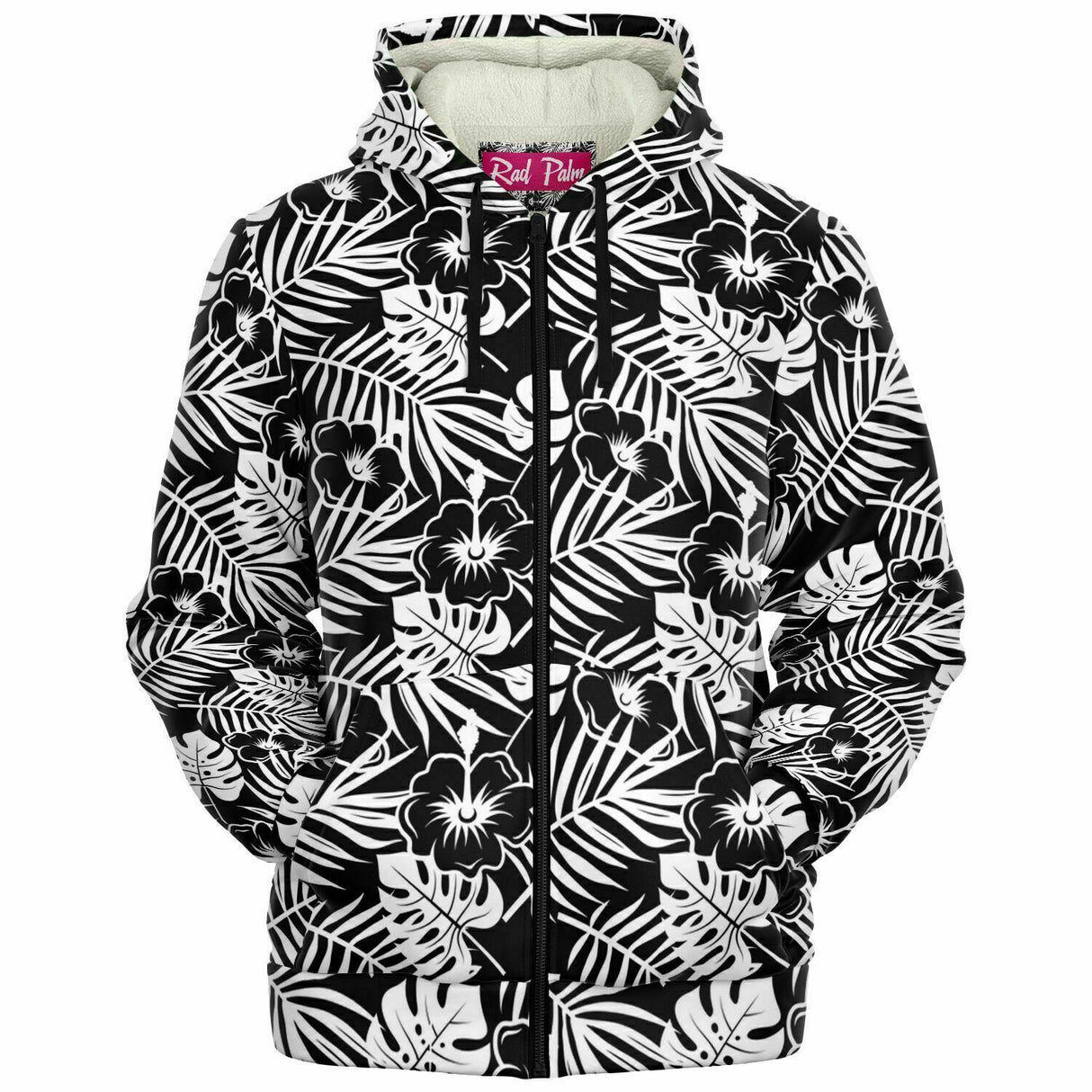 Sudadera con capucha y cremallera de microfibra Rad Palm BLK WHT 