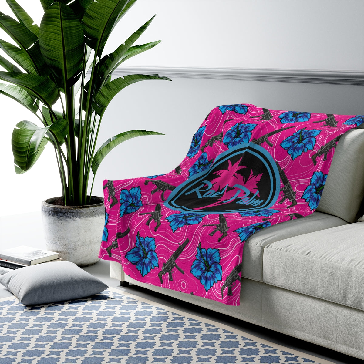 Rad Palm High Capacity Hibiscus Velveteen Plush Blanket