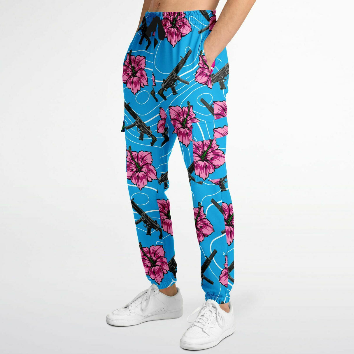 Pantalones deportivos cargo de alta capacidad en color azul hibisco de Rad Palm 