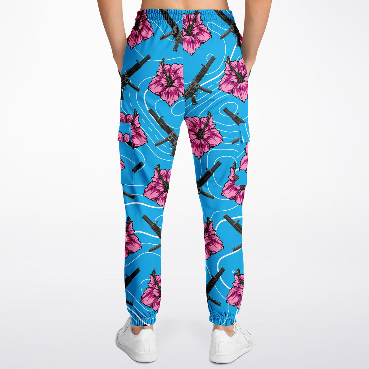 Pantalones deportivos cargo de alta capacidad en color azul hibisco de Rad Palm 