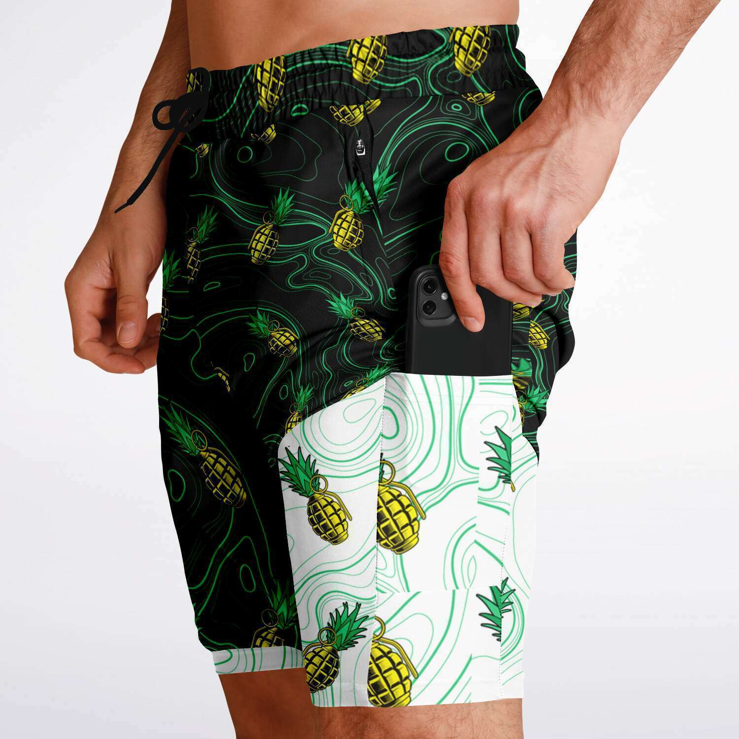Pantalones cortos 2 en 1 para hombre con diseño de piña y muerte de Rad Palm 