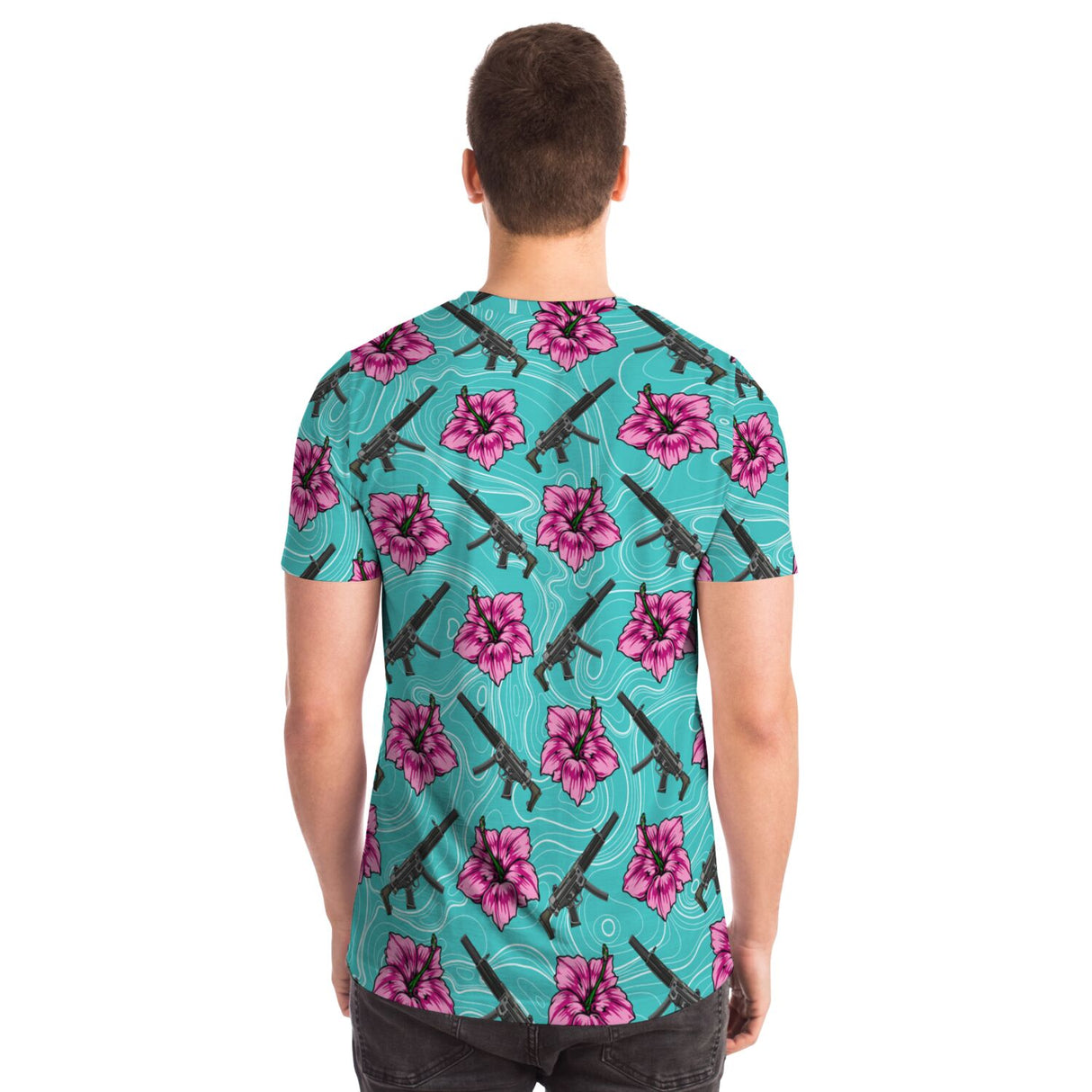 Camiseta unisex Rad Palm de alta capacidad en color verde azulado hibisco 