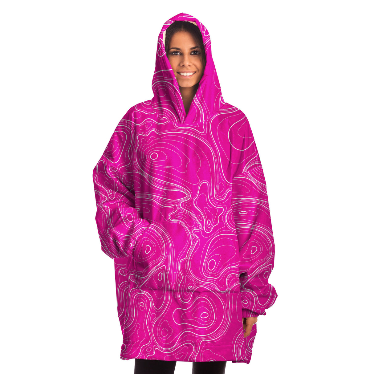 Sudadera con capucha ajustada con diseño topográfico en color rosa Rad Palm