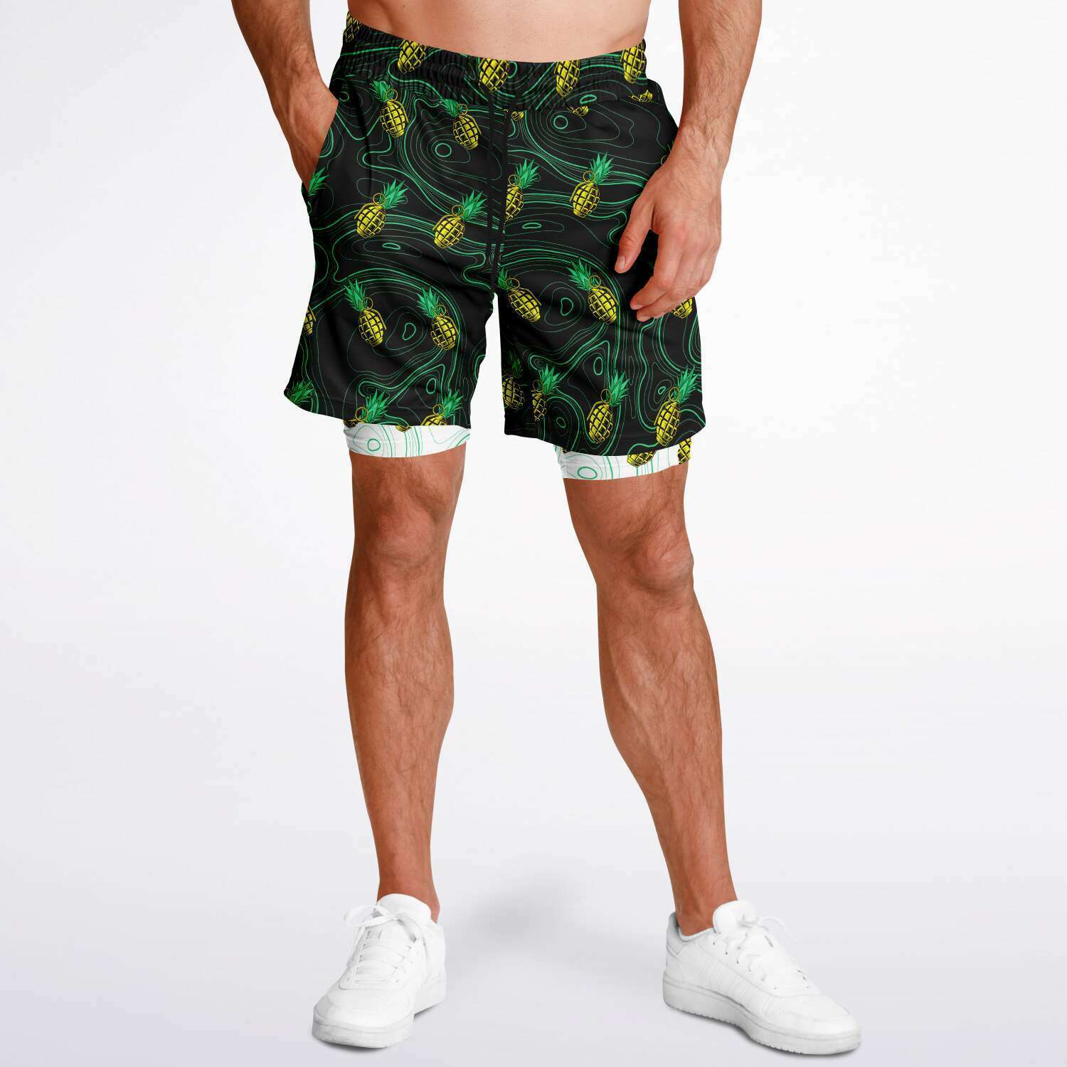 Pantalones cortos 2 en 1 para hombre con diseño de piña y muerte de Rad Palm 