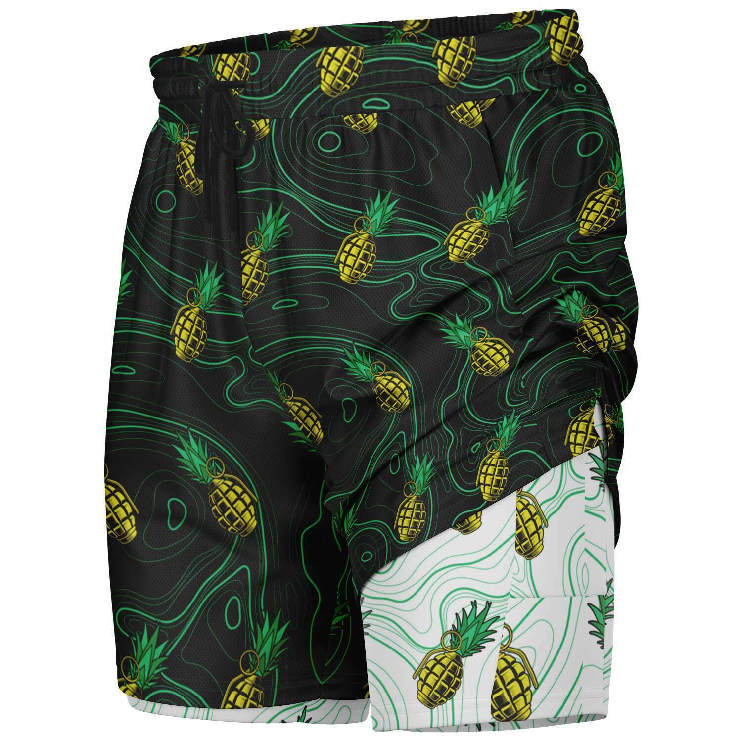 Pantalones cortos 2 en 1 para hombre con diseño de piña y muerte de Rad Palm 