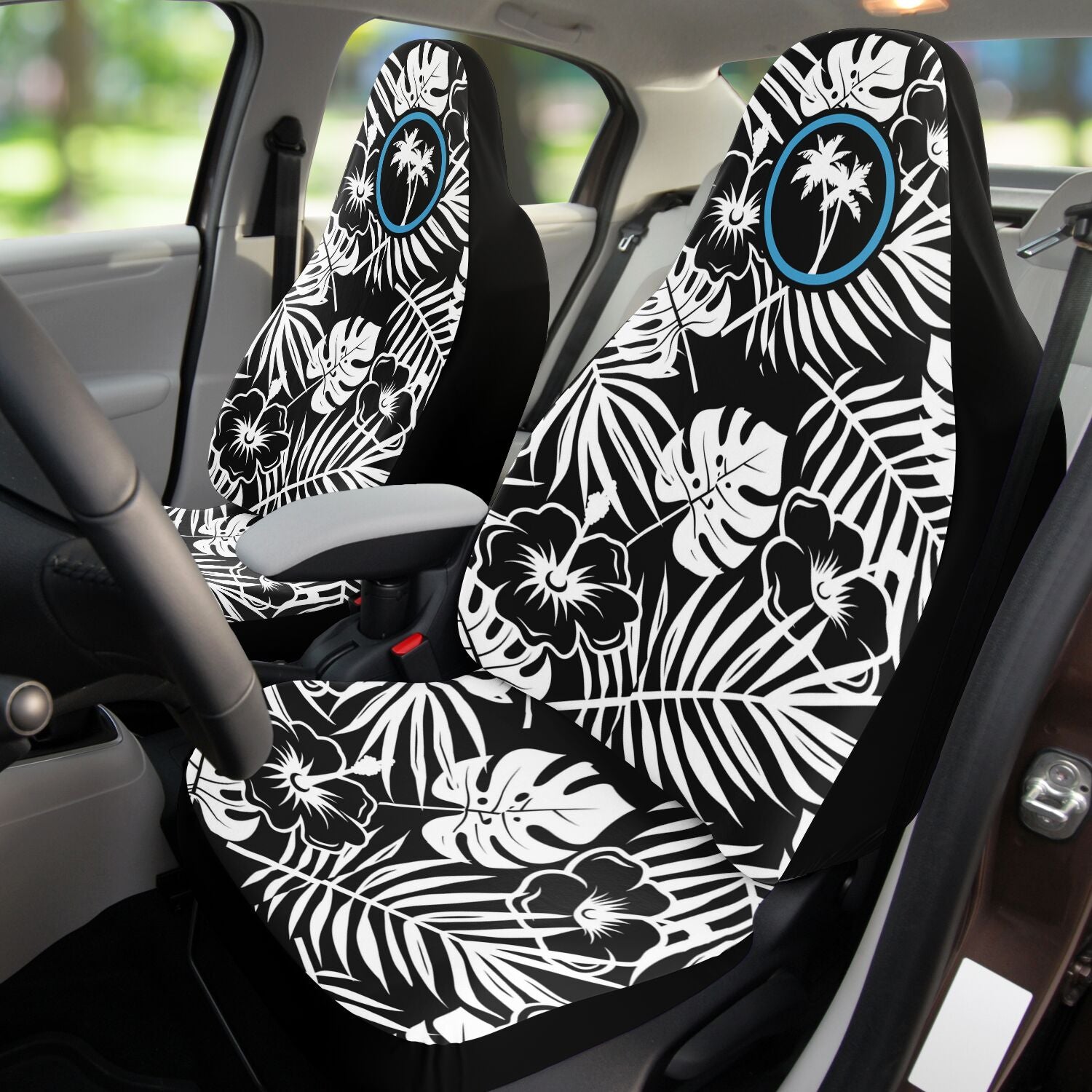 Rad Palm BLK WHT Car Seat Cover