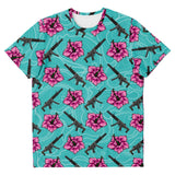 Camiseta unisex Rad Palm de alta capacidad en color verde azulado hibisco 