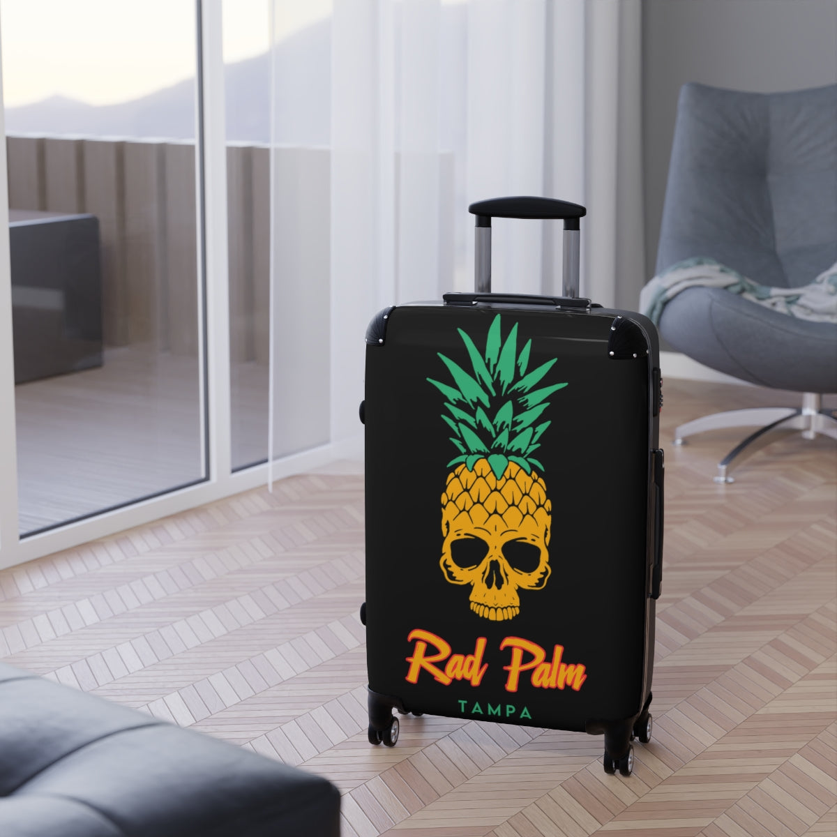 Bolsa de viaje con ruedas y diseño de calaveras de piña de Rad Palm 