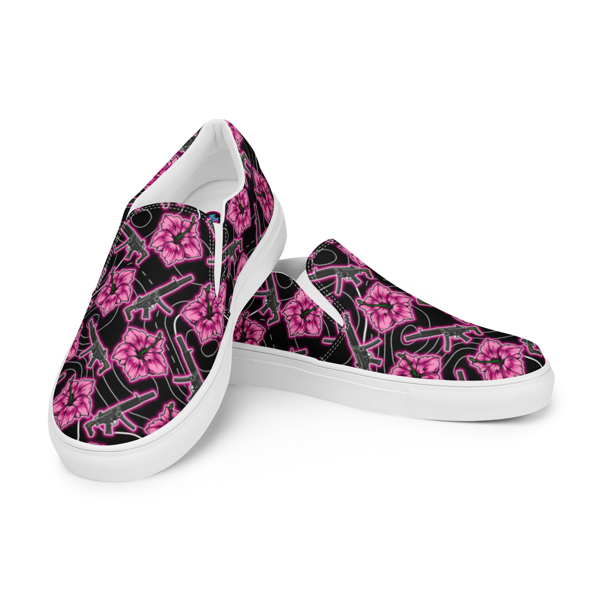 Rad Palm High Capacity Hibiscus Neon Black Men’s Slip-On Canvas Shoes