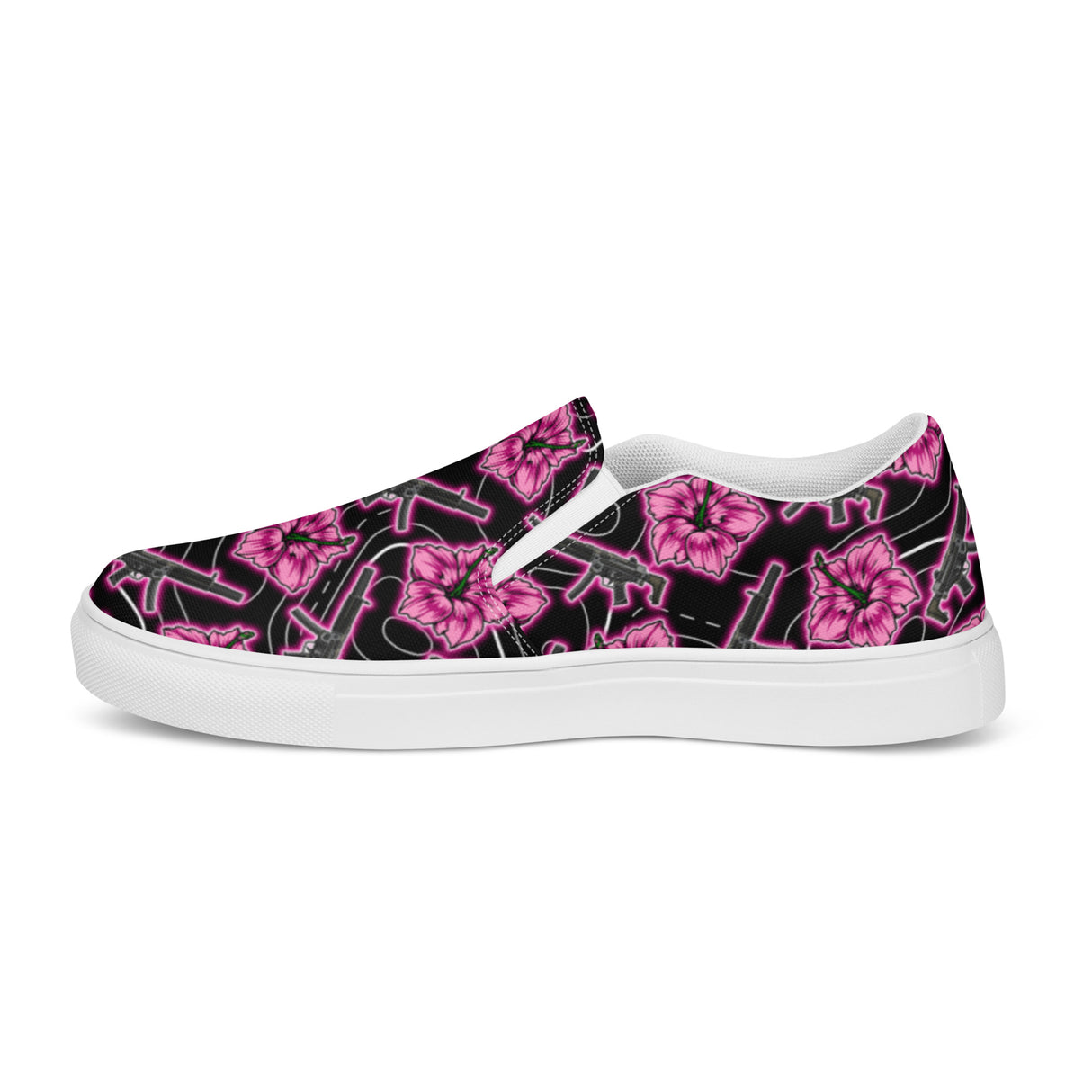 Rad Palm High Capacity Hibiscus Neon Black Men’s Slip-On Canvas Shoes