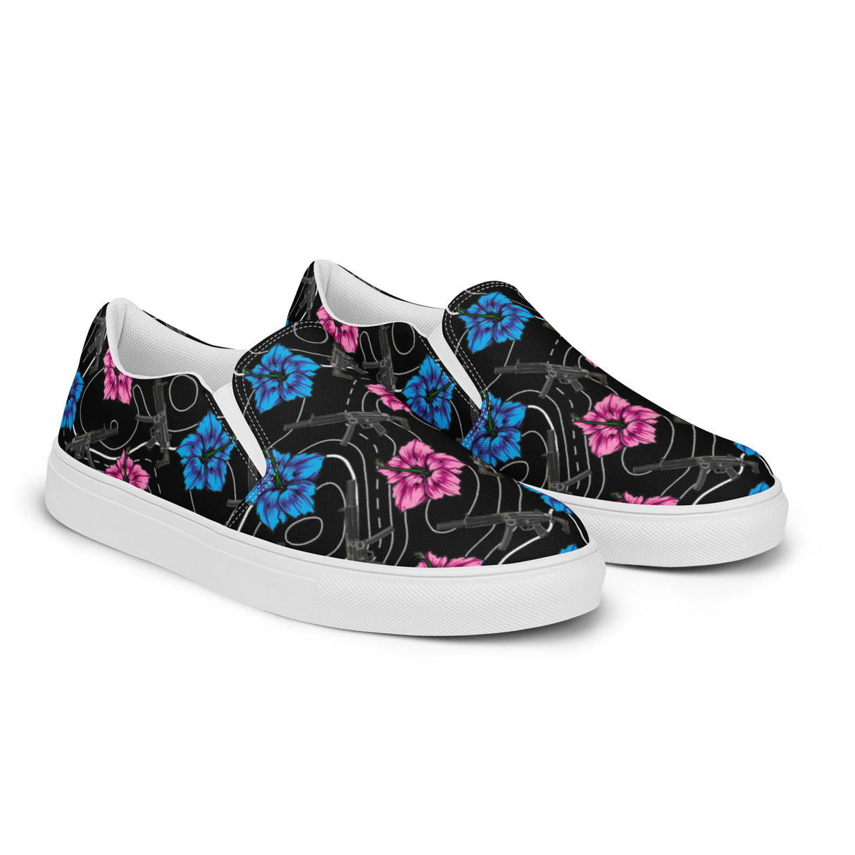 Rad Palm High Capacity Hibiscus Black Men’s Slip On Canvas Shoes