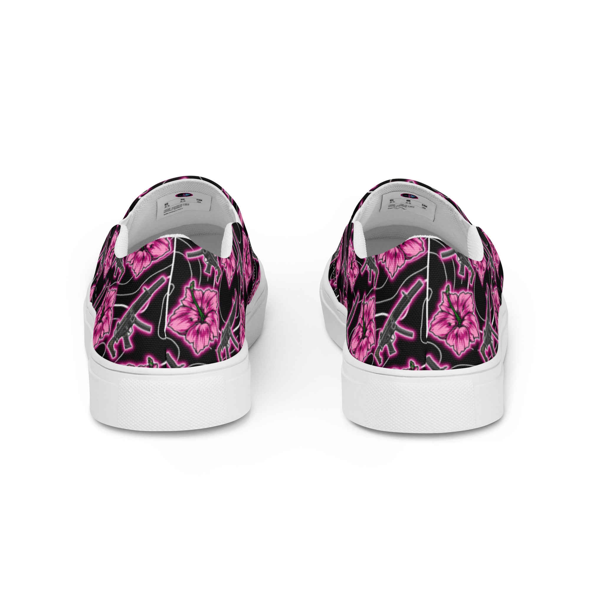 Rad Palm High Capacity Hibiscus Neon Black Women’s Slip-On Canvas Shoes