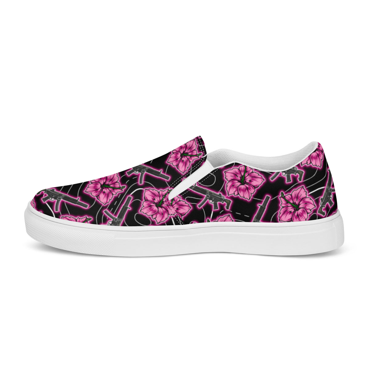 Zapatos de lona sin cordones para mujer de color negro neón Hibiscus de alta capacidad de Rad Palm