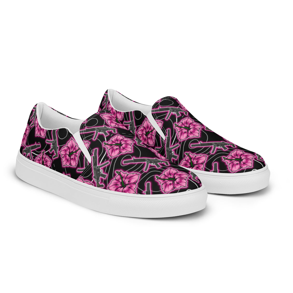 Zapatos de lona sin cordones para mujer de color negro neón Hibiscus de alta capacidad de Rad Palm